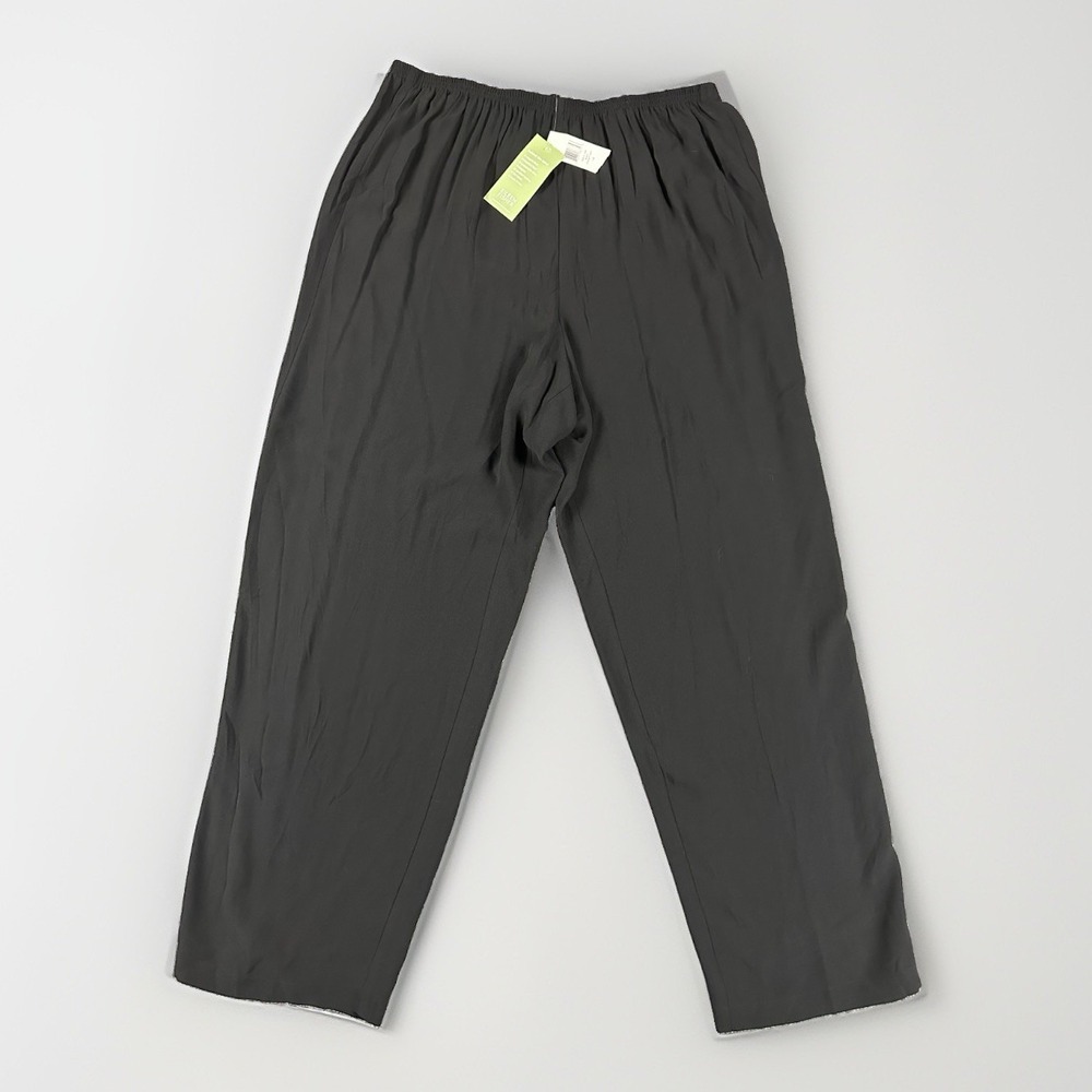 Eileen Fisher Pants Women 1X Black Silk Georgette Crepe Wide Leg Ankle Pull On